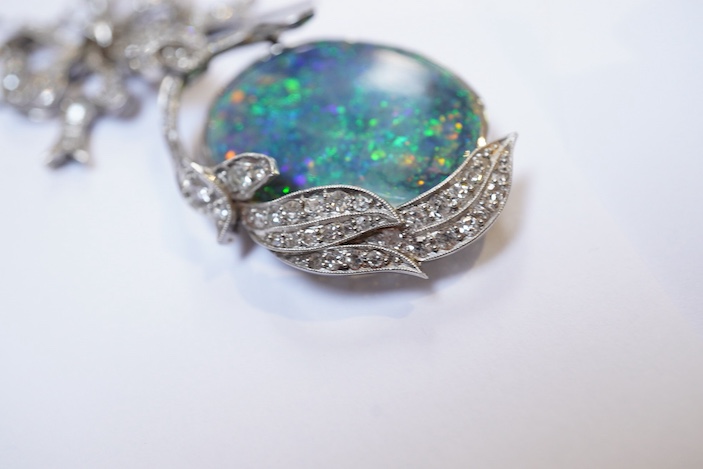 An impressive Belle Epoque black opal and diamond pendant, early 20th century